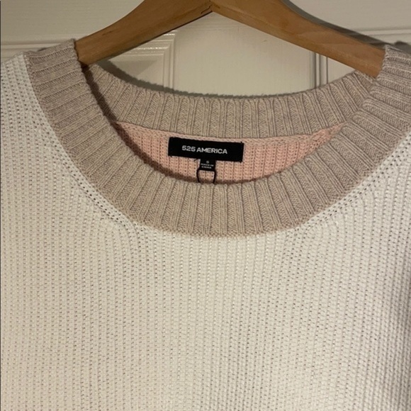 525 AMERICA BORN IN BKLYN Blocked Pullover SWEATER Pink white brown size small - Picture 4 of 5